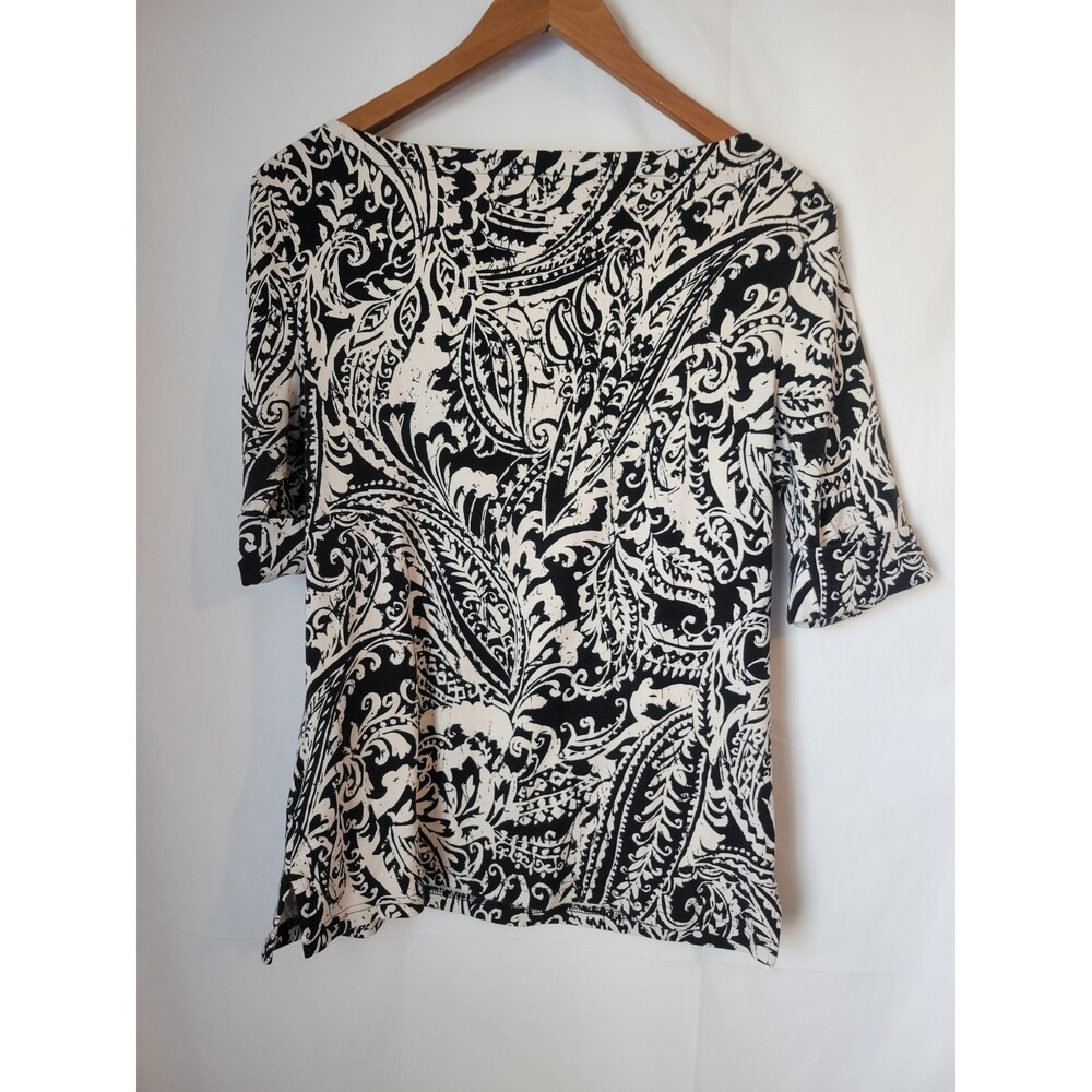 Lauren Ralph Lauren Women's Black White Paisley Knit Top Blouse Size Large L - Picture 3 of 3